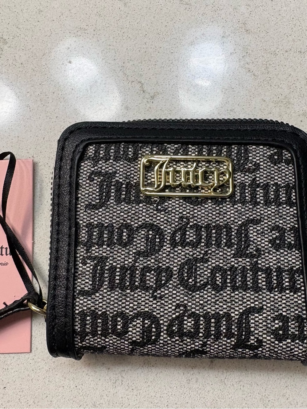 Juicy Couture Black and Gray Gothic Monogram Zip-Around Wallet